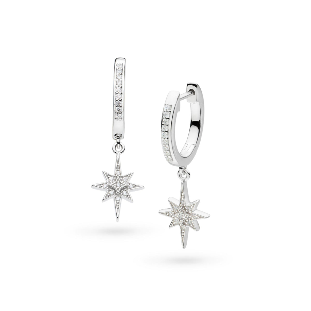 A pair of silver hoop earrings with CZ set drop stars