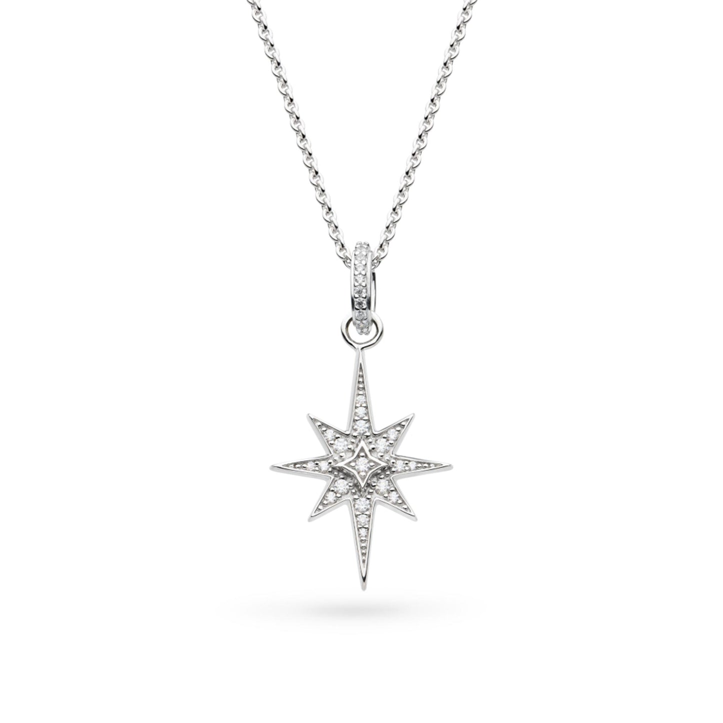 Small silver North star shaped pendant with cubic zirconia stones