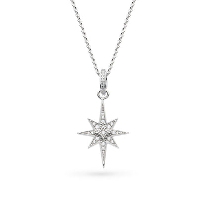 Small silver North star shaped pendant with cubic zirconia stones