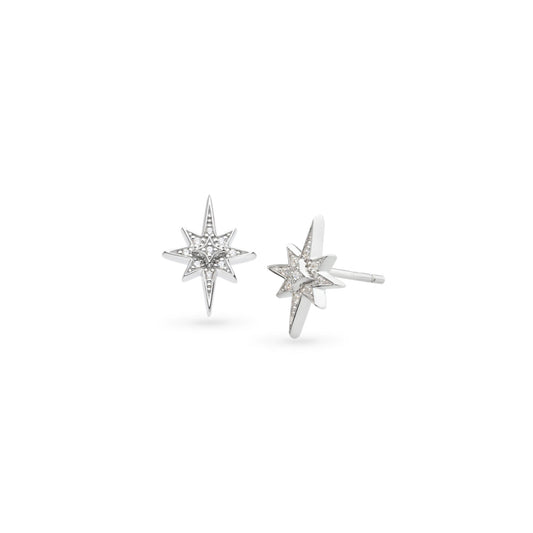 A pair of silver star shaped stud earrings with CZ stones