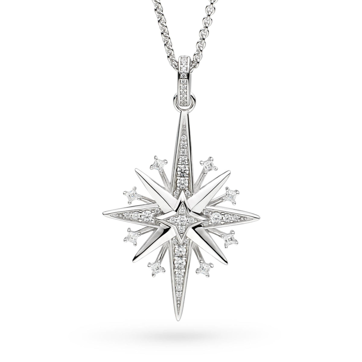 Silver North star shaped pendant with cubic zirconia stones