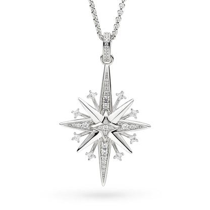 Silver North star shaped pendant with cubic zirconia stones