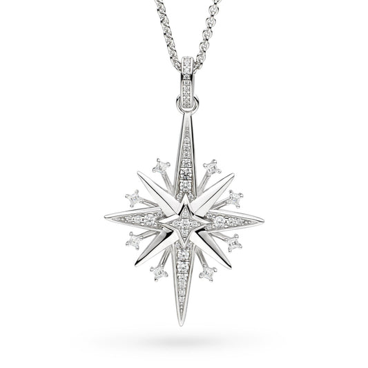 Silver North star shaped pendant with cubic zirconia stones