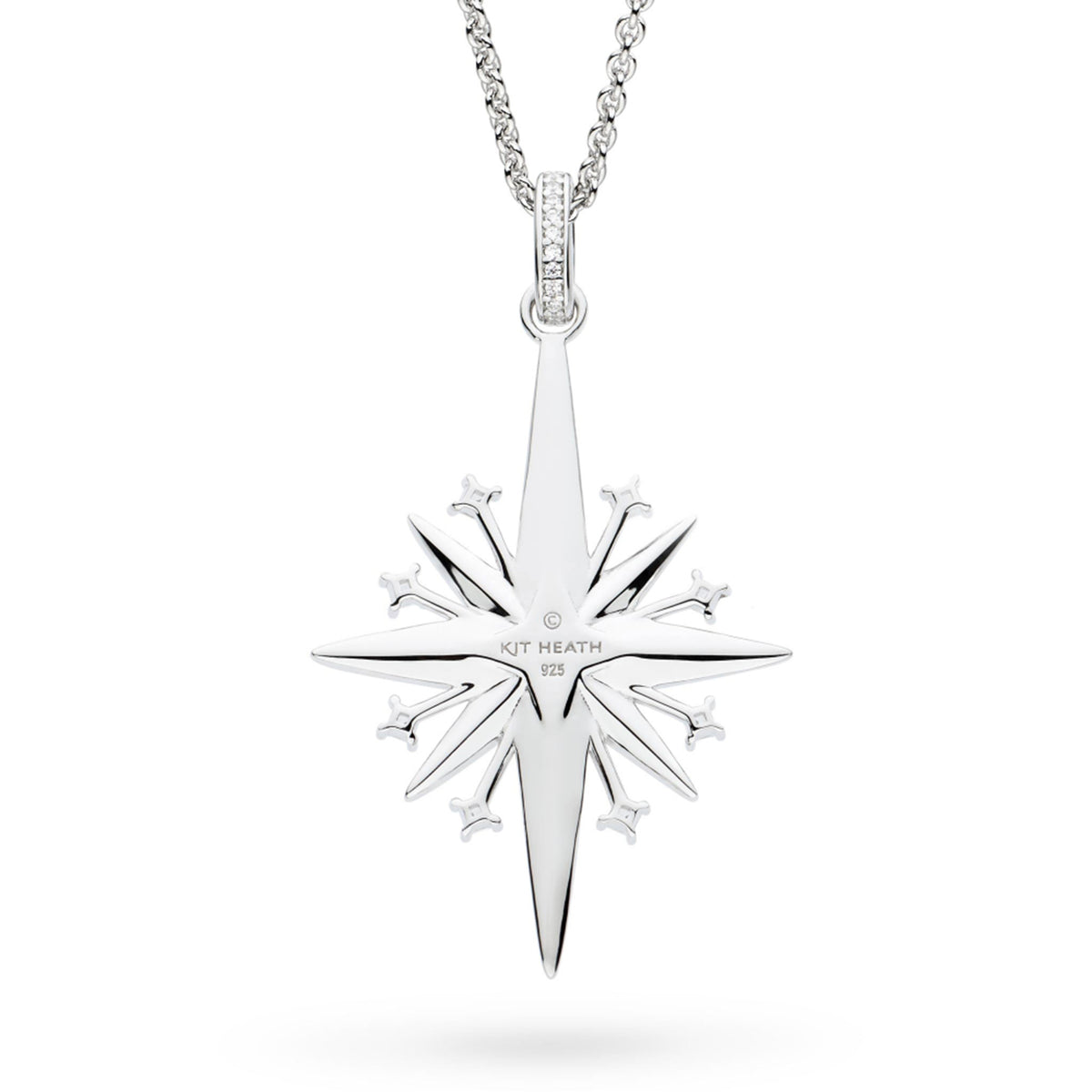 Reverse of a silver North star shaped pendant
