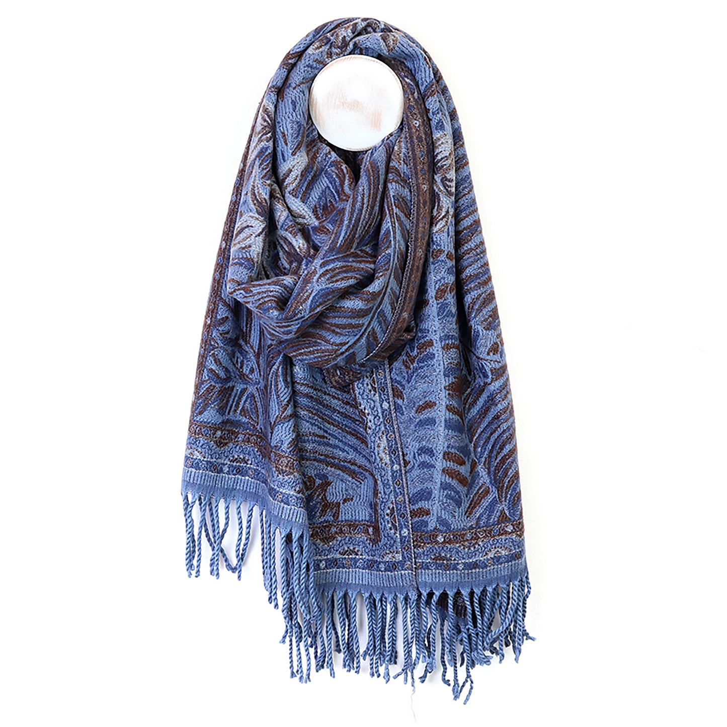 Celia Ornate Fern Scarf | Blue & Brown