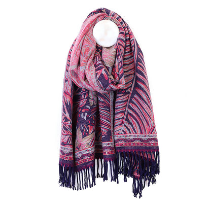 Celia Ornate Fern Scarf | Pink & Navy