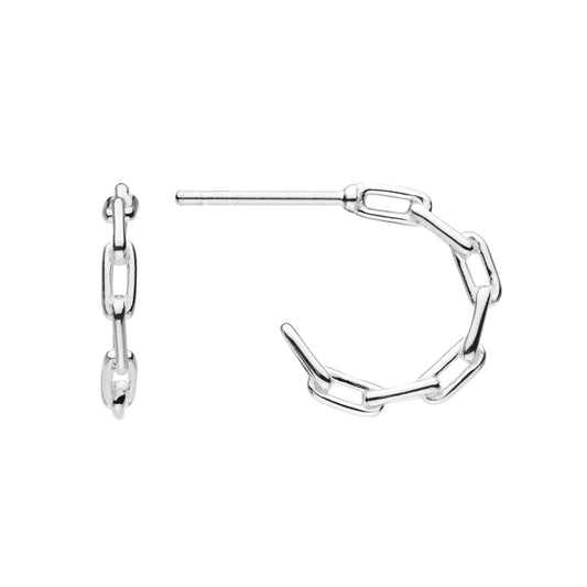 A pair of stud backed hoop earrings in a chain link design