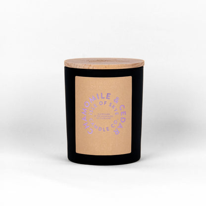 Black tumbler candle in Chamomile and cedar scent