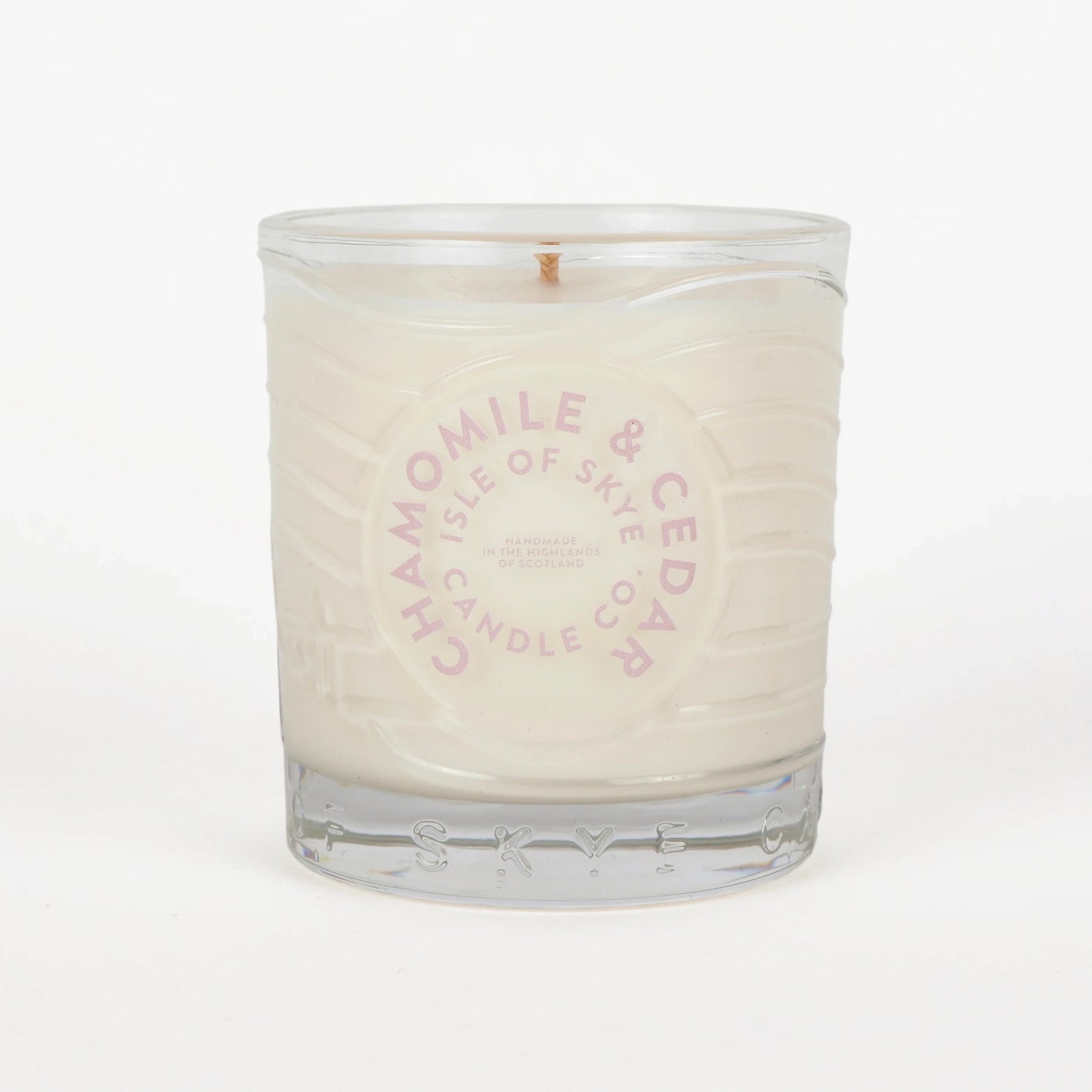 Chamomile and cedar scented candle in glass tumbler 