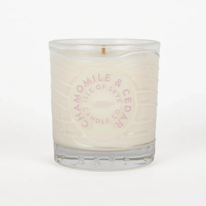 Chamomile and cedar scented candle in glass tumbler 
