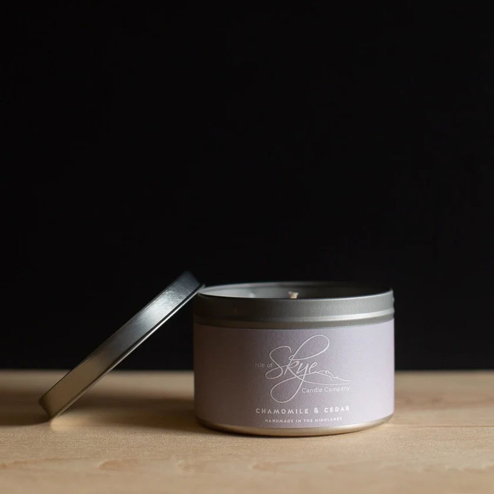 Isle of Skye tin candle in the scent chamomile and Cedar