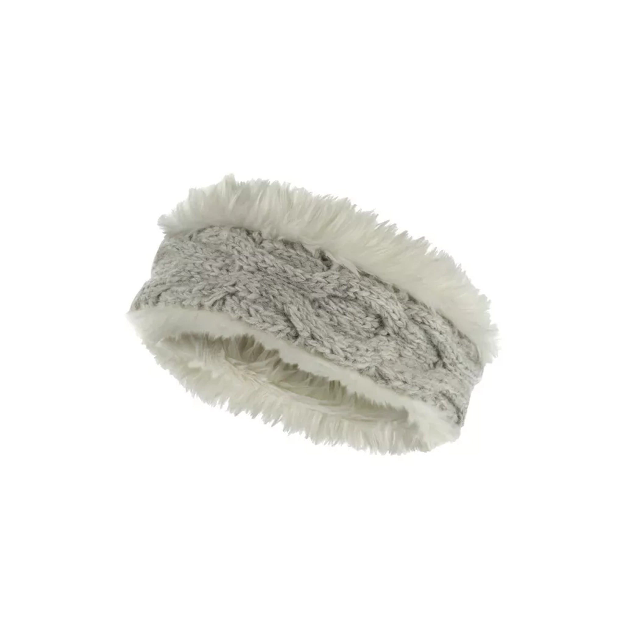 A faux fur lined grey cable knit headband