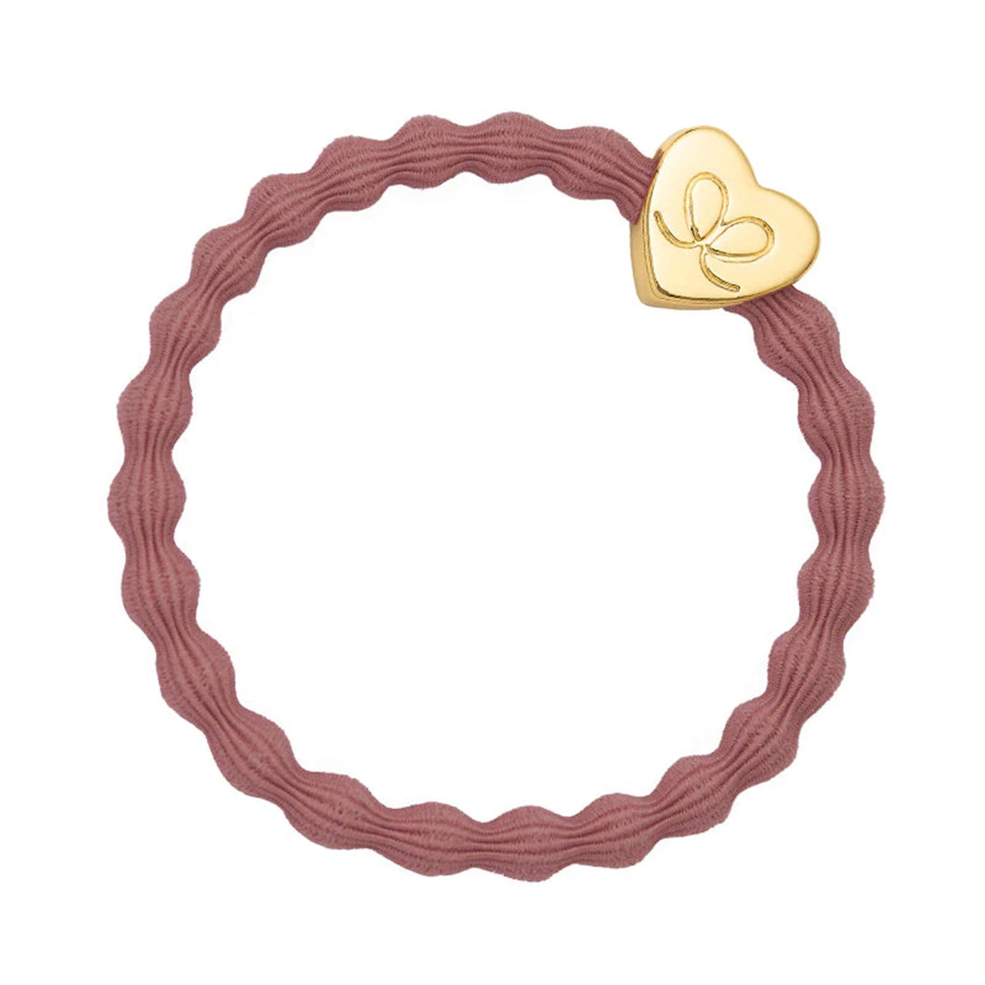 Champagne pink coloured bubble shaped hair tie with gold heart charm