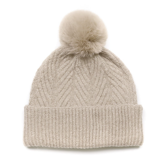 Charlotte Herringbone Bobble Hat | Oatmeal