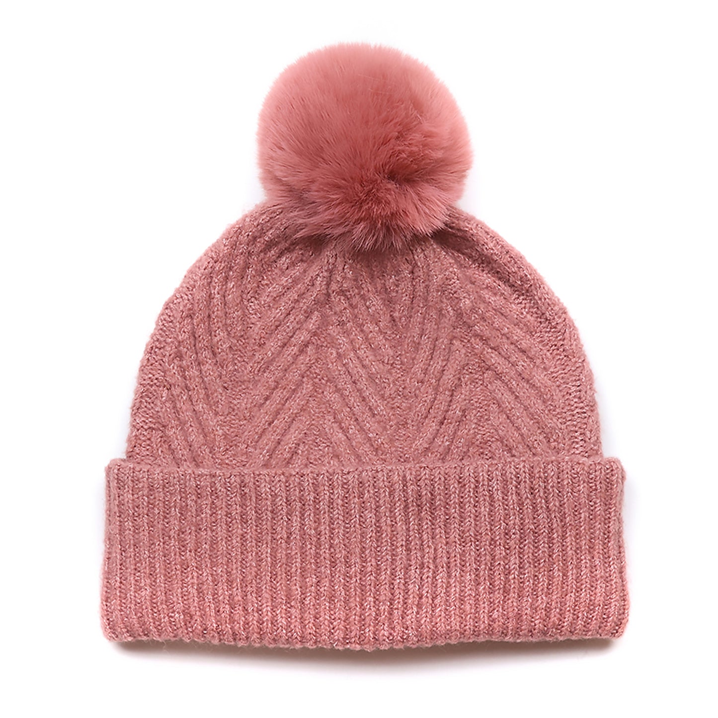 Charlotte Herringbone Bobble Hat | Rose