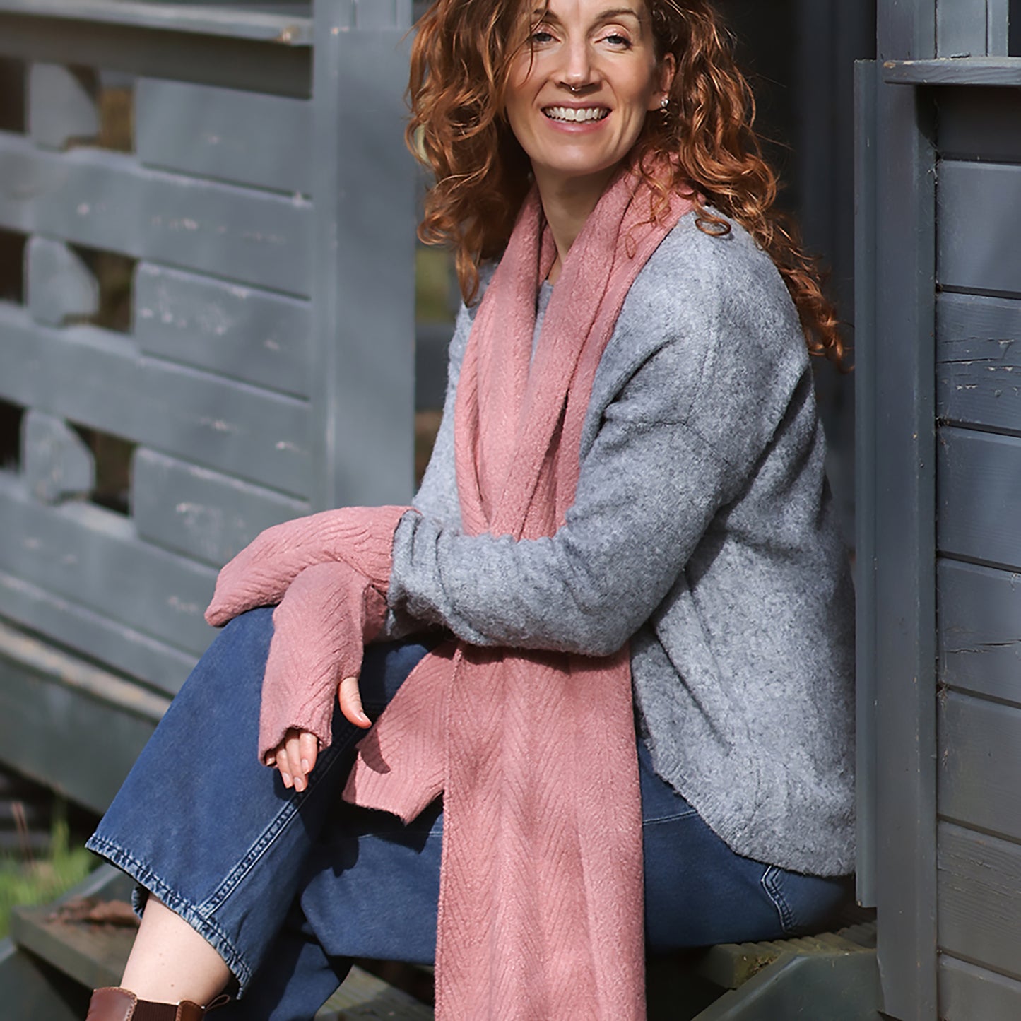 Charlotte Herringbone Scarf | Rose