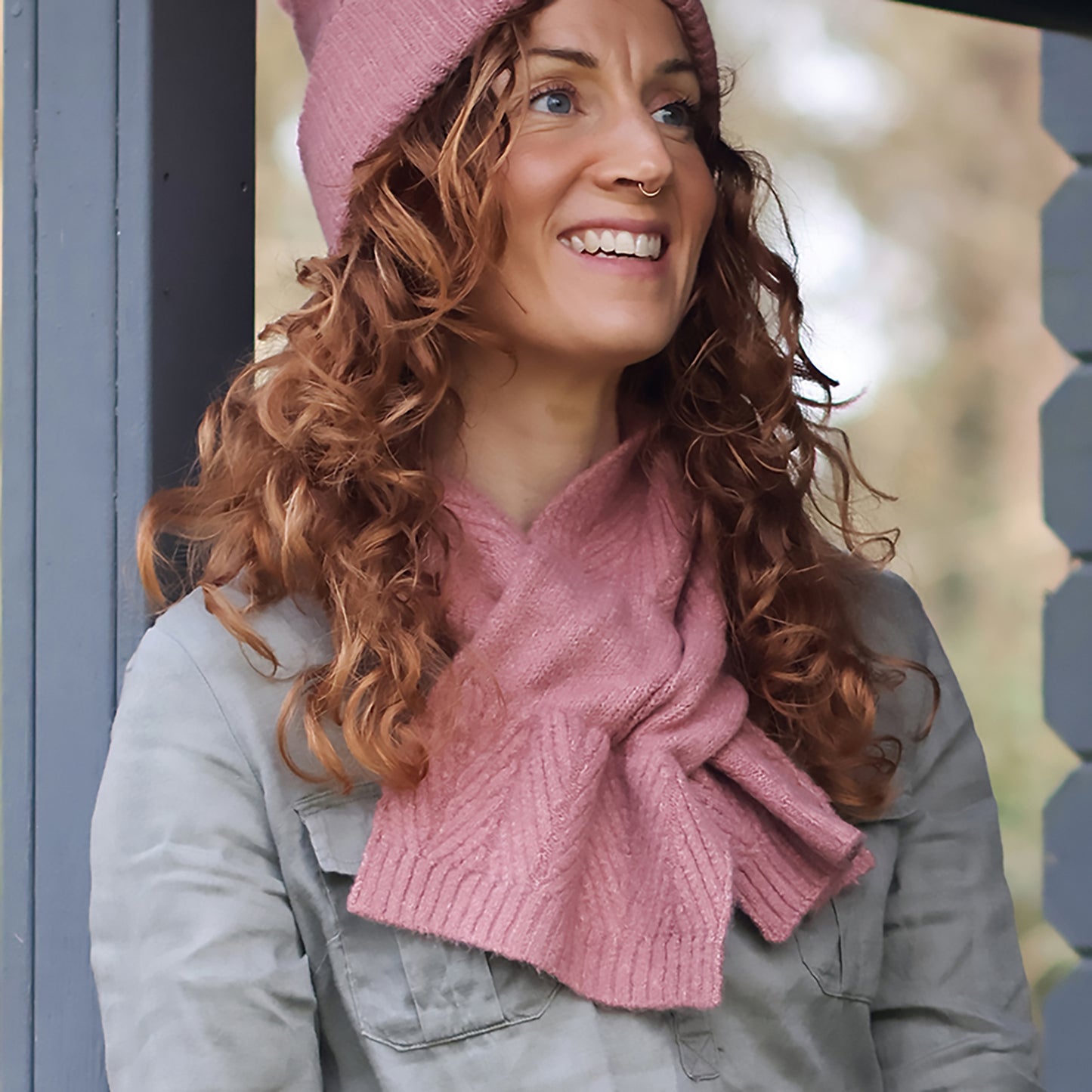 Charlotte Herringbone Pull-Through Scarf | Rose