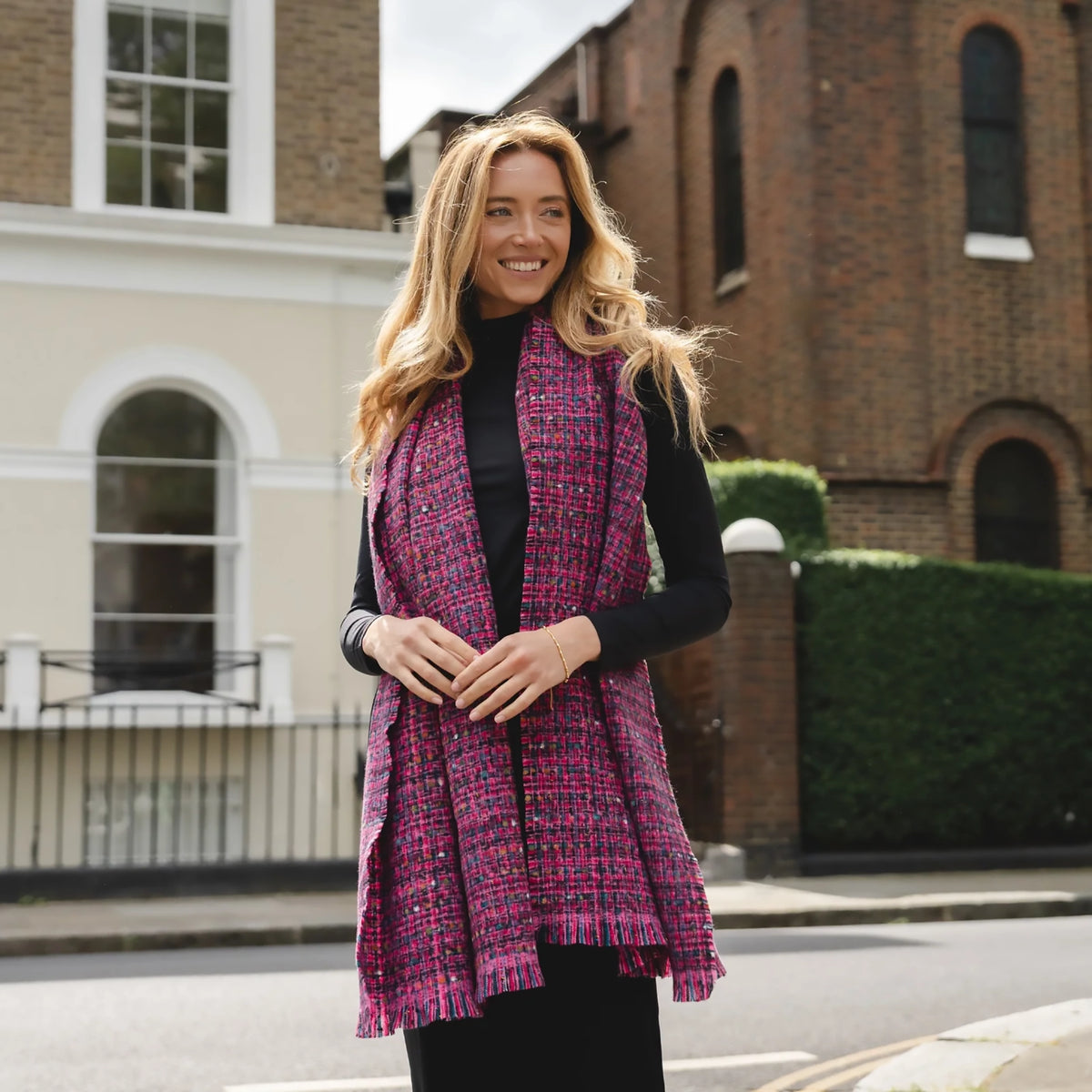 Checked Weave Scarf | Fuchsia