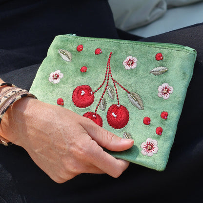 Embroidered Zip Pouch | Cherries