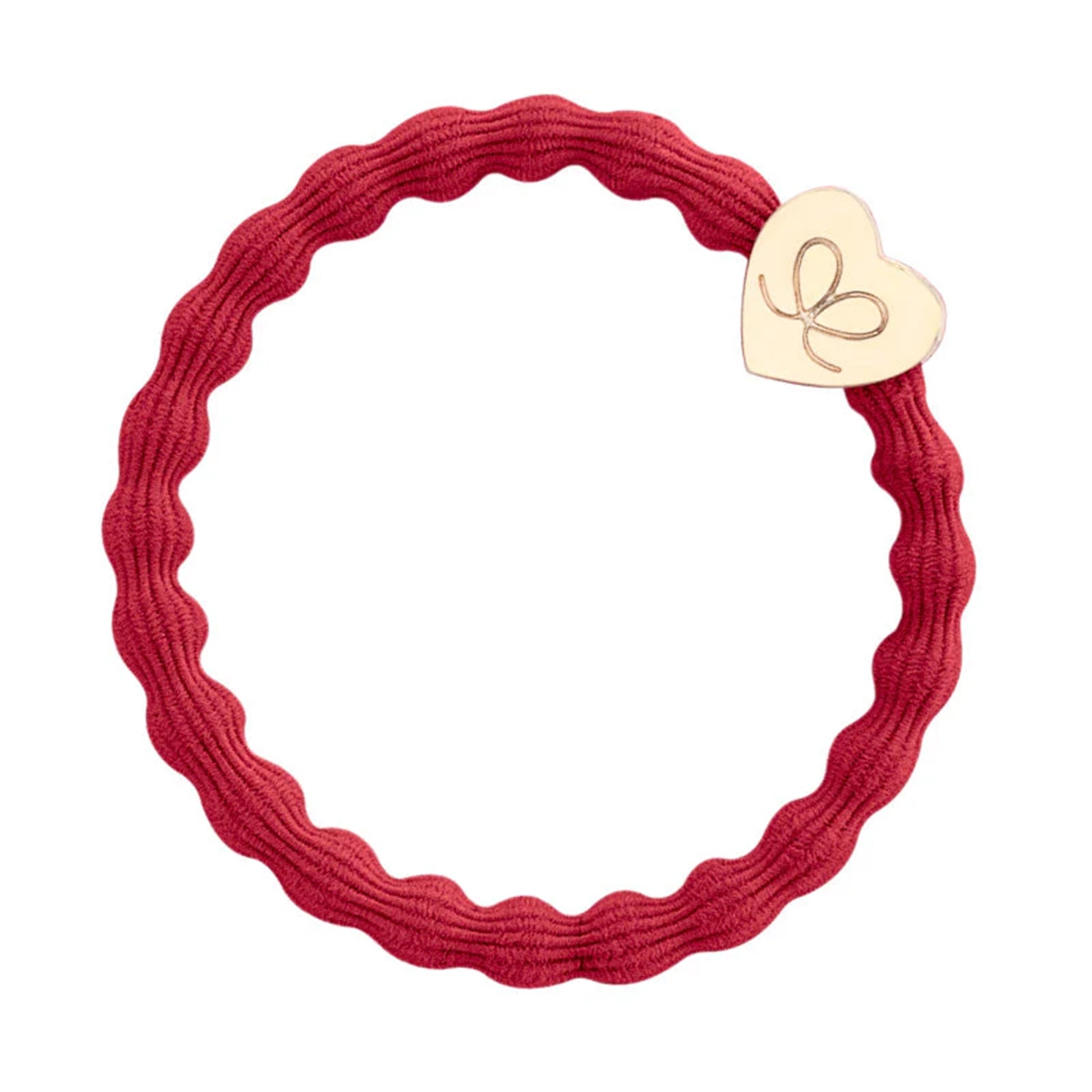 Cherry red coloured bubble shaped hair tie with gold heart charm
