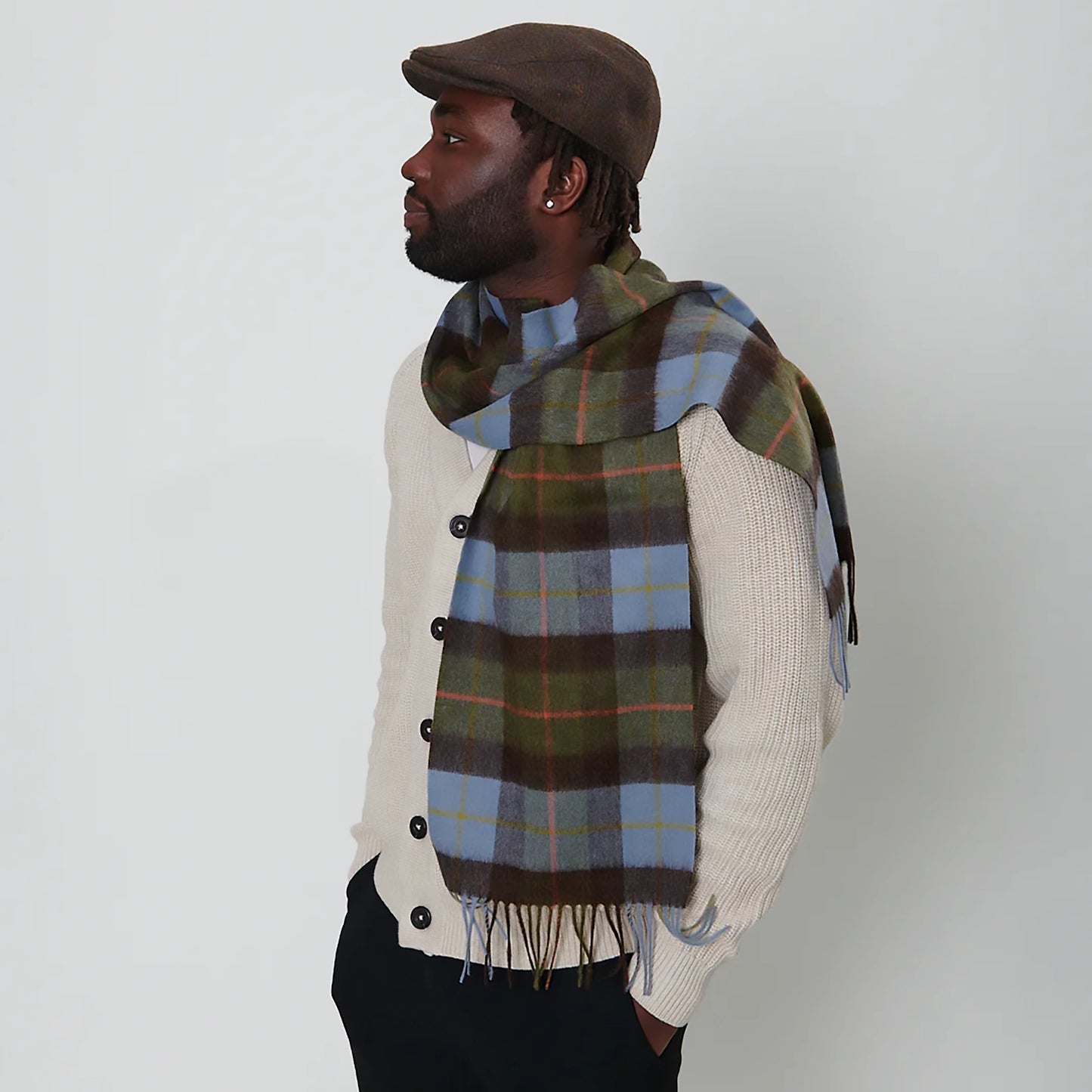 Tartan Lambswool Scarf | Chestnut & Blue