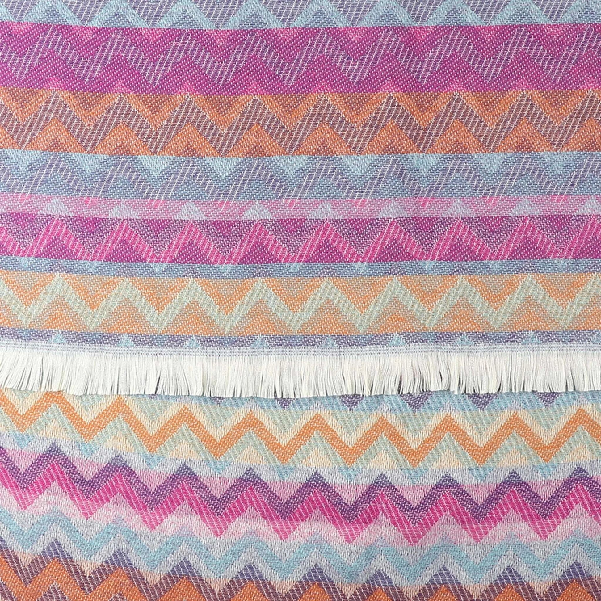 Chevron stripe scarf in pink and ochre with fringe pattern
