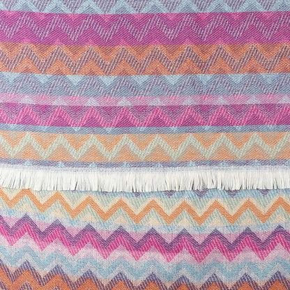 Chevron stripe scarf in pink and ochre with fringe pattern