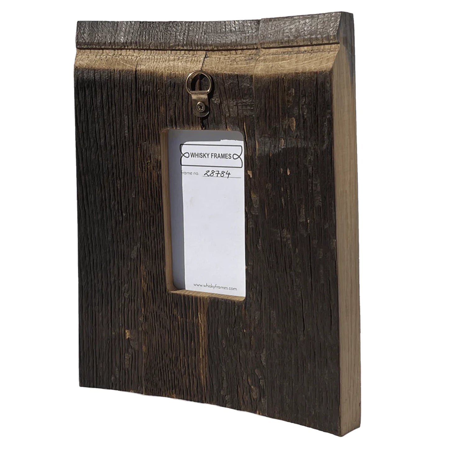 A frame made with whisky barrel wood and Harris Tweed back