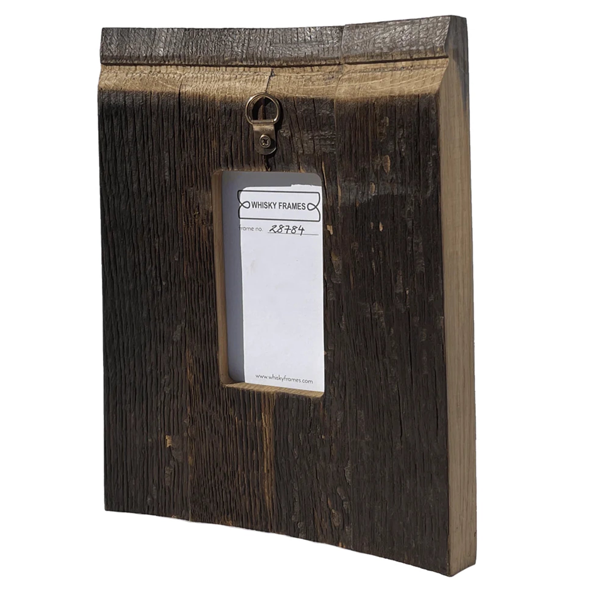 A frame made with whisky barrel wood and Harris Tweed back