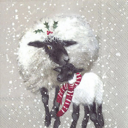 Grey paper napkins with sheep in the snow