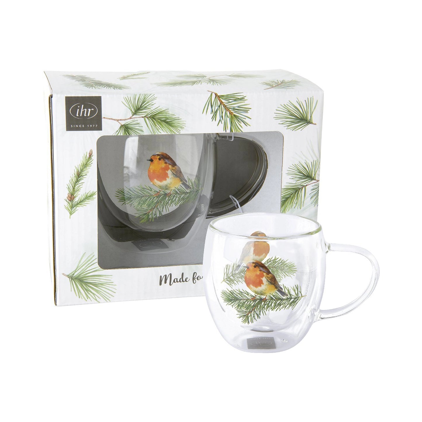 Glass Robin mug with box