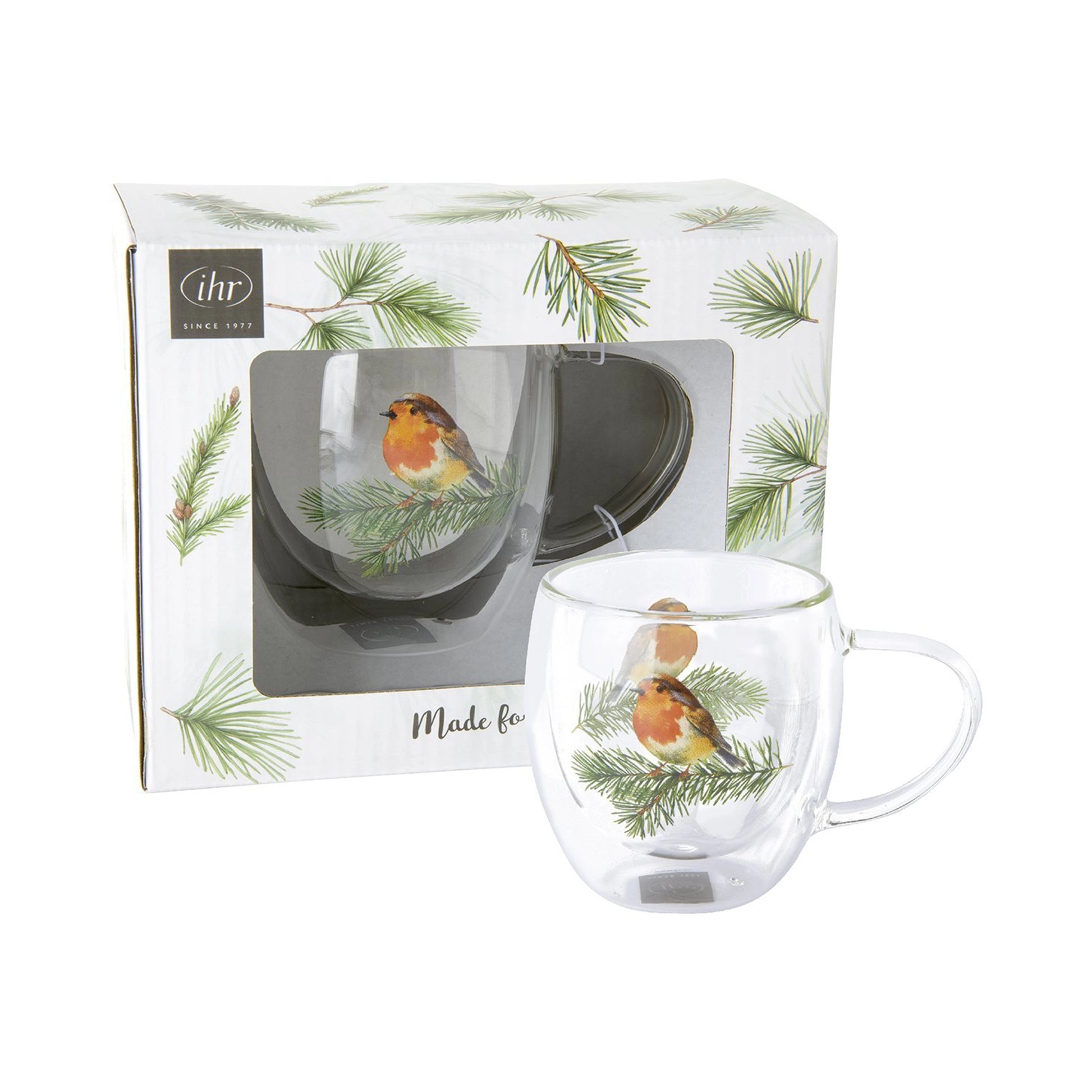 Glass Robin mug with box