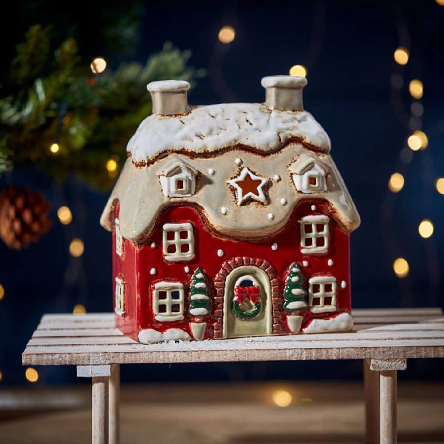 Tealight Holder Christmas Cottage | Red