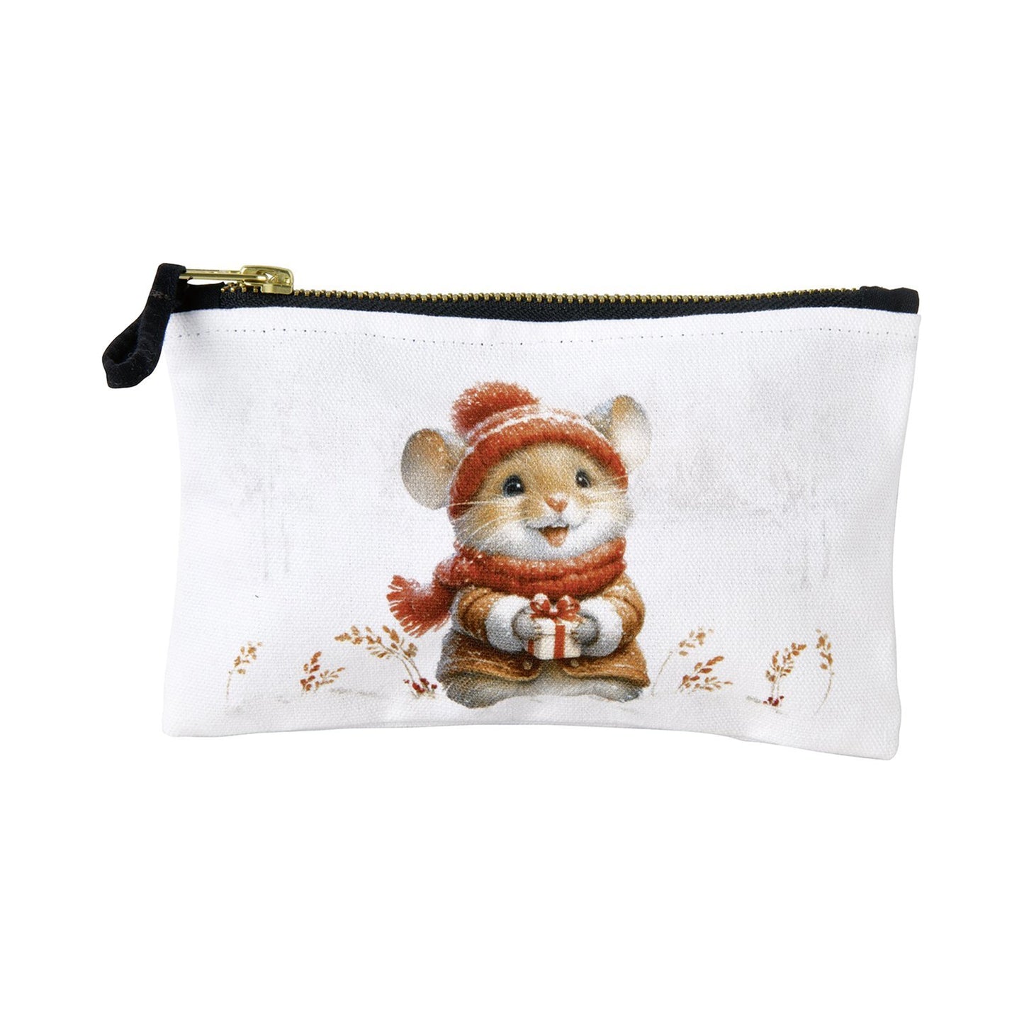 A cotton canvas zip bag with Christmas mouse illustration design