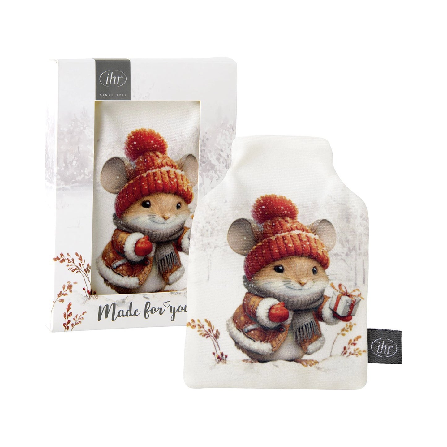 Fabric hand warmer with Christmas mouse design