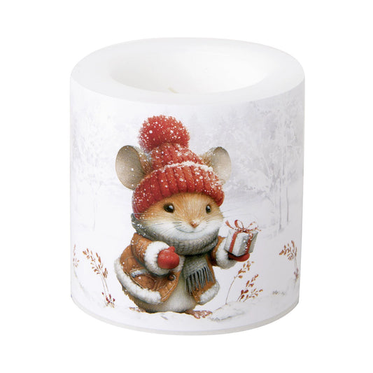 Lantern well pillar candle with Christmas mouse design