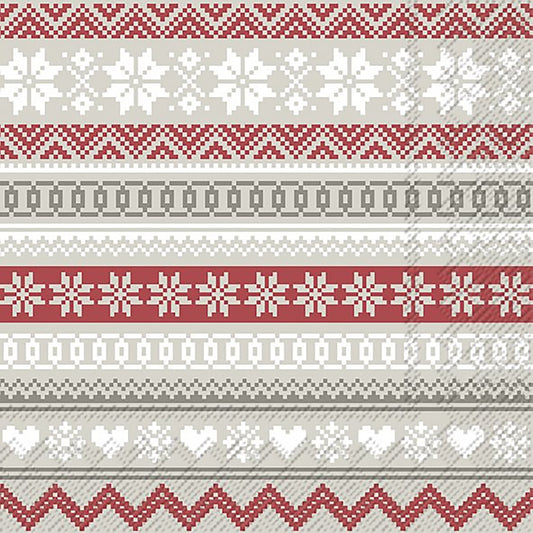 Cocktail napkins  featuring a classic red and grey fair isle pattern with a knitted look