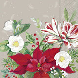 Grey paper napkins with Christmas floral pattern