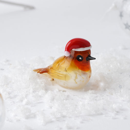 Glass Figurine Ornament | Festive Robin