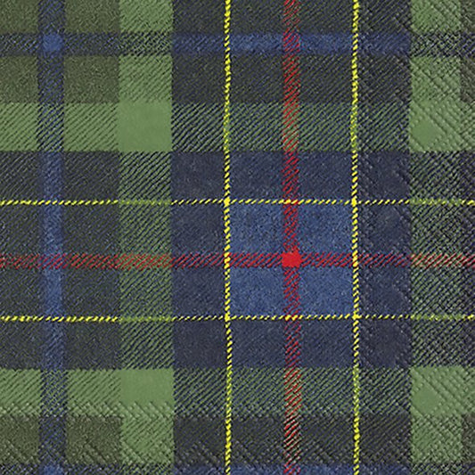 Cocktail napkins featuring a classically seasonal green and blue Scottish tartan pattern