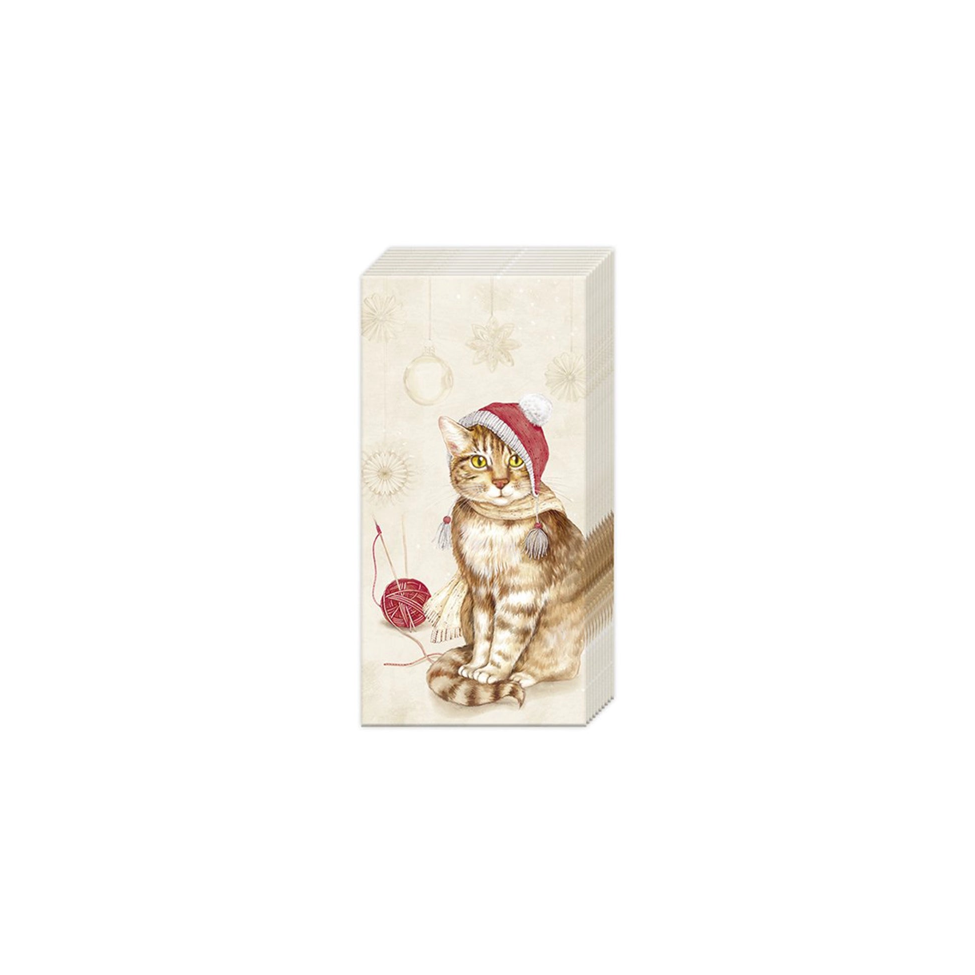 Pocket tissues with Christmas cat in knitted hat design