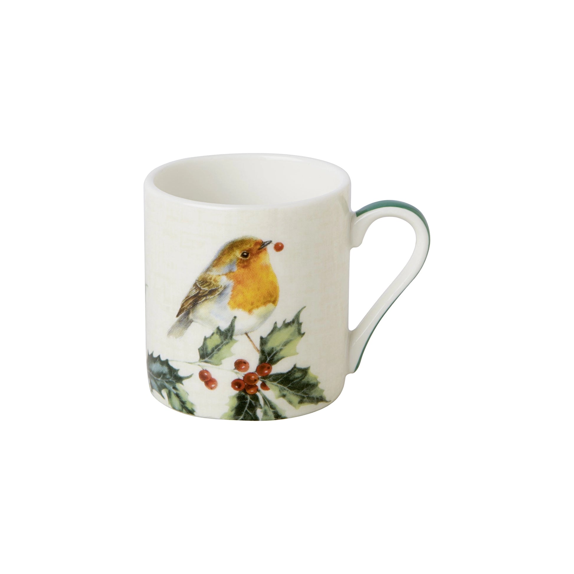 Christmas espresso mug with a robin and holly design