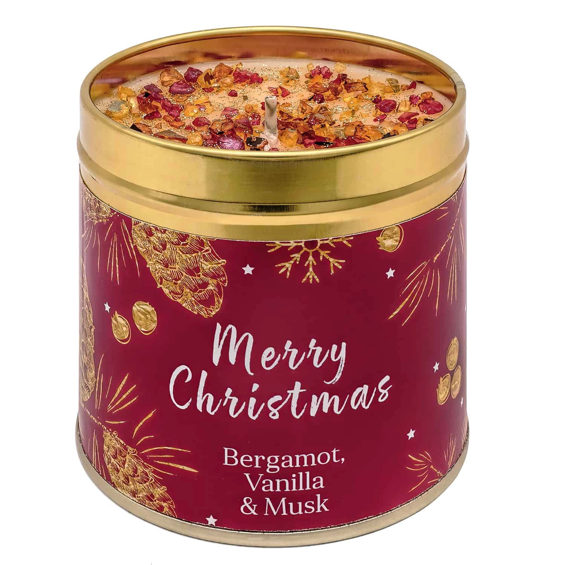 Merry Christmas scented candle tin with added embellishments