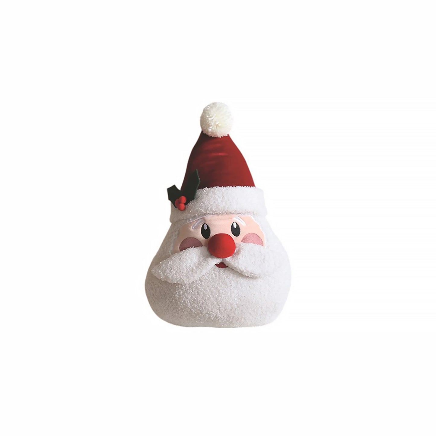 Santa head shaped cushion with rosy cheeks, hat and boucle beard