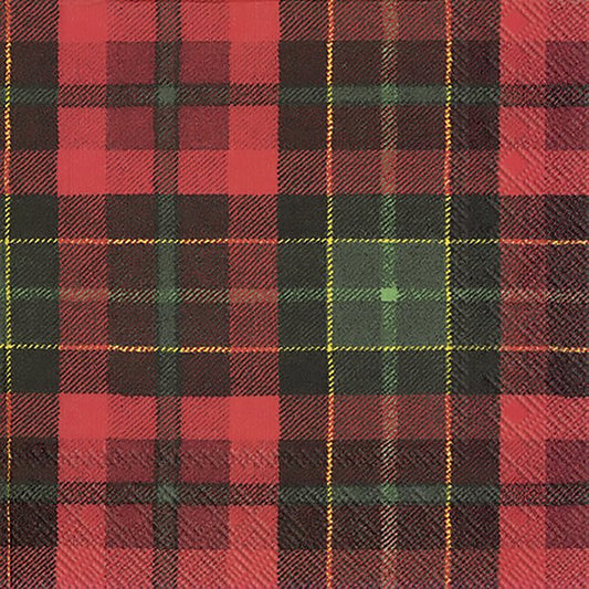 Paper napkins featuring a classically seasonal red and green Scottish tartan pattern