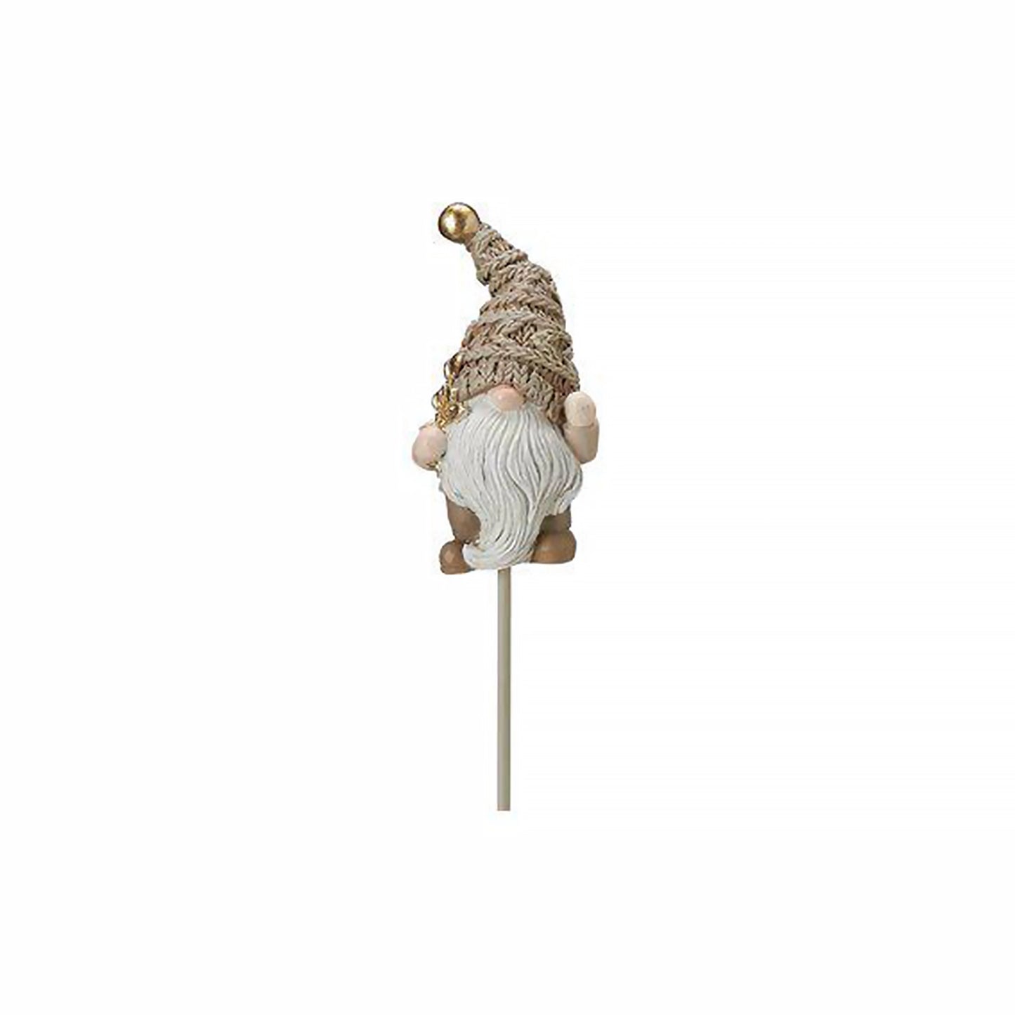 Festive gnome plant pot stick ornament with golden leaves