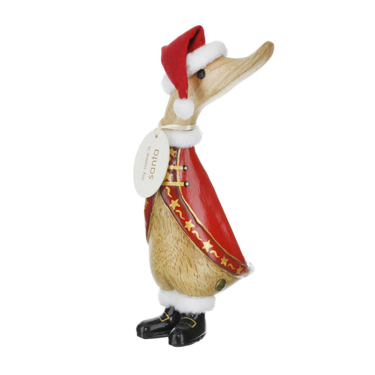 Wooden Christmas duckling sculpture with Santa costume