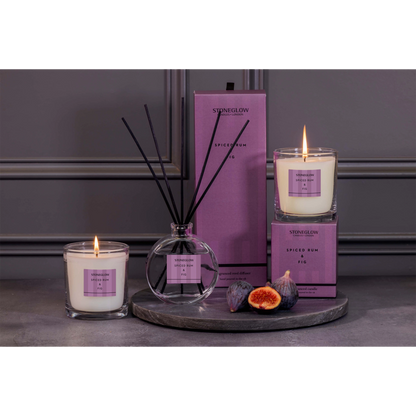 Stoneglow Spiced Rum & Fig collection with purple striped packaging