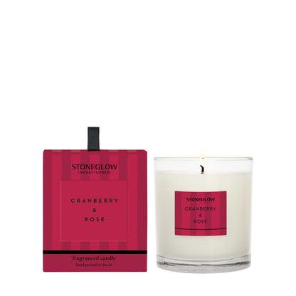 Stoneglow Cranberry & Rose tumbler with red striped packaging