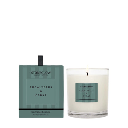 Stoneglow Eucalyprus & Cedar tumbler with green striped packaging